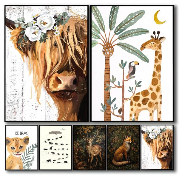

3 pieces Wooden Framed Canvas Poster Cute animal art, pig, unicorn and cat poster, Creative Waterproof Canvas Posters, Bedroom, Office