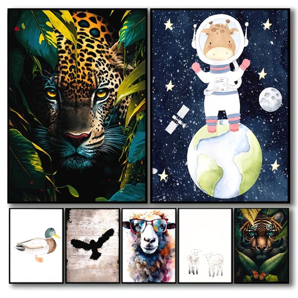 

3 pieces Wooden Framed Canvas Poster Funny and humorous animals art, retro poster, Creative Waterproof Canvas Posters, Bedroom, Office