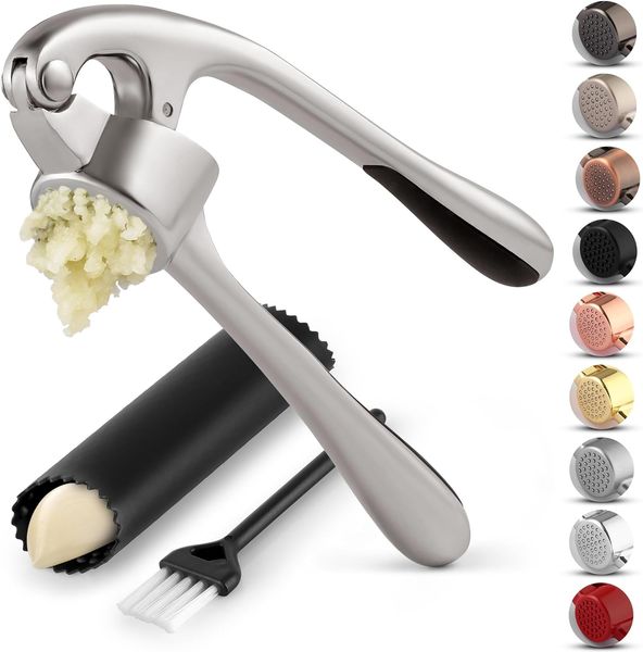 

Zuley Kitchen Advanced Garlic Pressing Set - Anti rust and Dishwasher Safety Professional Garlic Chopping Tool - Easy to Squeeze and Clean (Silver)