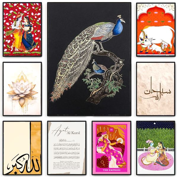 

3 pieces Wooden Framed Canvas Poster Vintage magical colorful tarot cards, luck wheel and queen art print