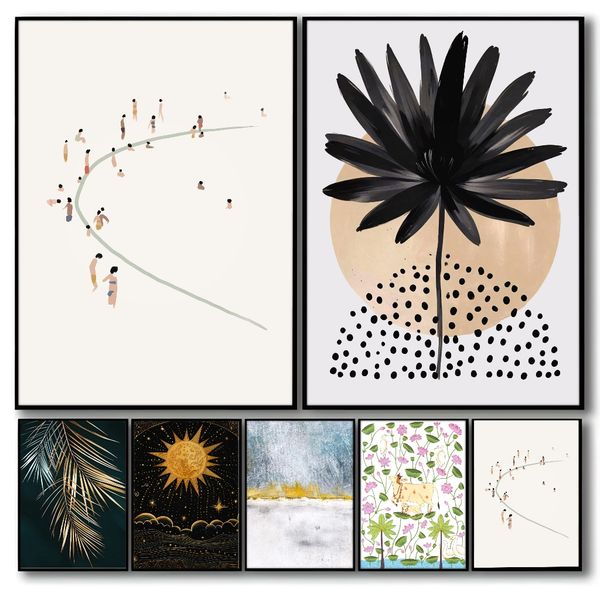 

3 pieces Wooden Framed Canvas Poster Abstract landscape, floral art, Creative Waterproof Canvas Posters, Bedroom, Office, Living Room, Cafe