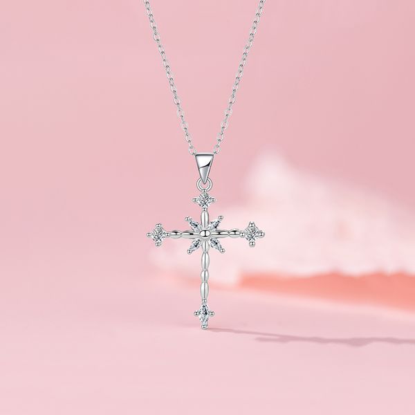 

Fashionable Minimalistic Zircon Cross Pendant Necklace for Women - Uncommon Design Stainless Steel Chain