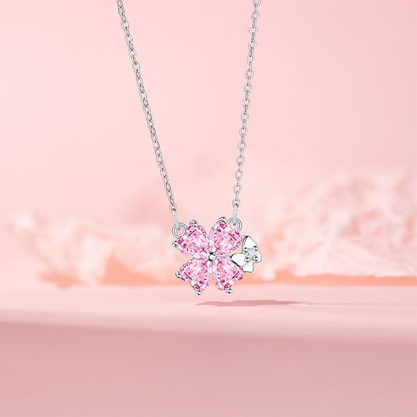

Chic Female Necklace Featuring a Pink Zircon Blossom Pendant - Sleek Stainless Steel Locket Ideal for Commute