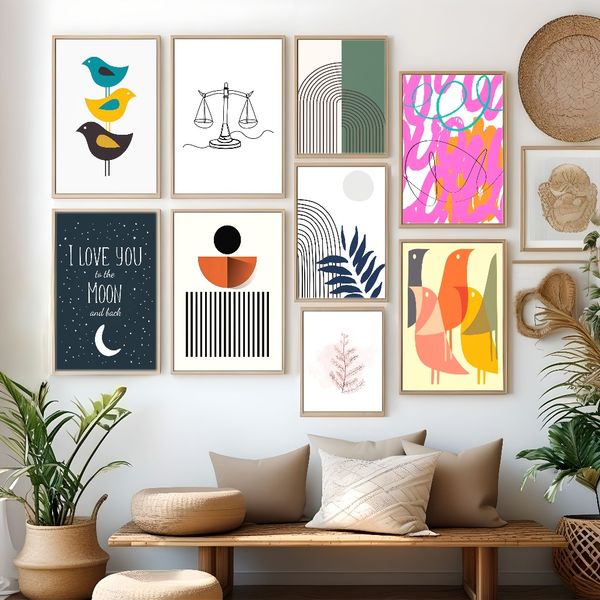 

3 pieces Wooden Framed Canvas Poster Bright colorful art, fashionable bold vibrant color art, pink, orange