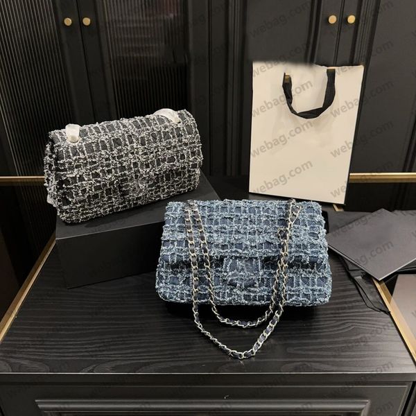 

10a Mirror Quality Tweed Designer Bags Women Luxury Chain Bag Quilted Flap Double Ltters Purse Luxury Handbags Crossbody Black Shoulder Bag Handbag With Box, Color 14