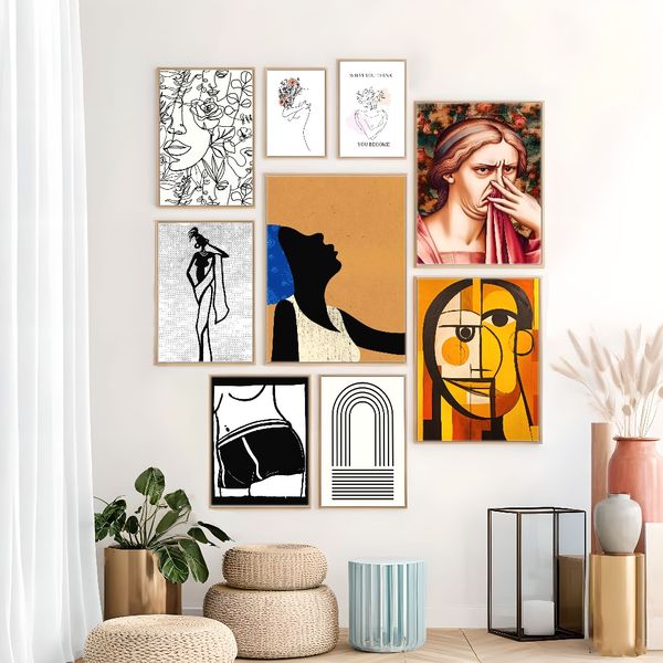 

3 pieces Wooden Framed Canvas Poster Male and female art, minimalist nude poster, Creative Waterproof Canvas Posters, Bedroom, Office