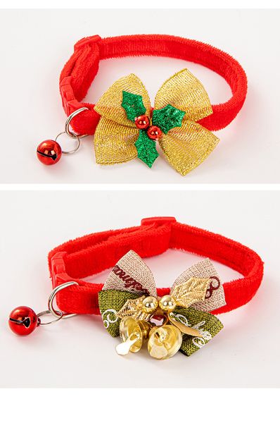

pet New bow bell bow tie Christmas New Year series pet collars cat collars pet supplies, Red and green plaid yellow leaves