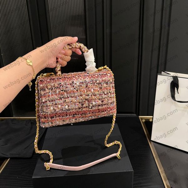 

Luxury Designer Bag New Christmas Style Tweed Fabric Shoulder Crossbody Bag Women Mini Handle Bag Fashion Wool Purses Clutch Underarm Bags Designer Double Flap Bag, Color 25