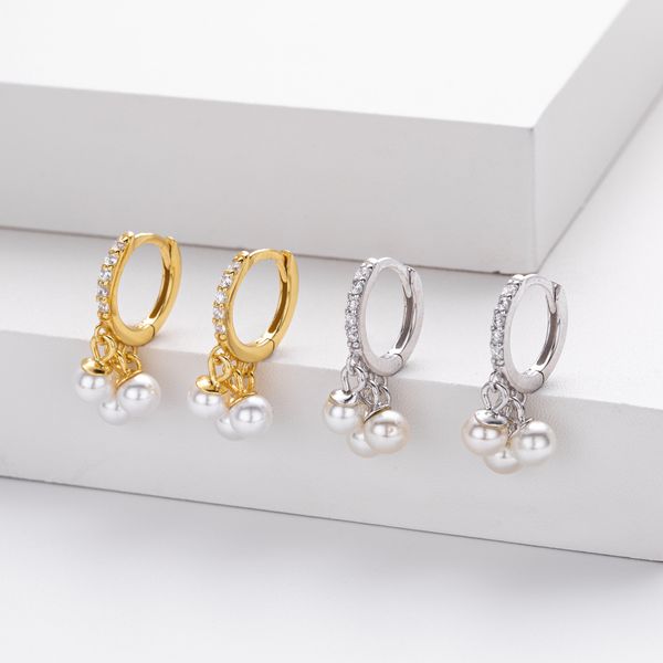 

S925 sterling silver buckle earrings, Japanese and Korean style, versatile white pearls
