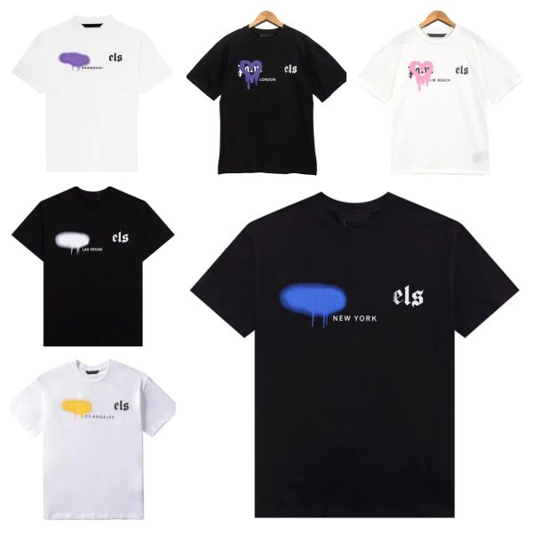 

mens designer t shirt clothes palms designer shirts women t shirts Fashion spray paint graffiti couple short sleeves high street loose Tide brand Crew Neck Letter, Green