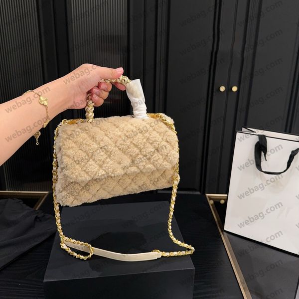 

Designer Bag Gold Metal Chain Crossbody Shoulder Bag Ladies Classic Mini Flap Crossbody Bag Tweed Quilted Bags Luxury Double Letters Turn Lock Designer Handbag, Pink