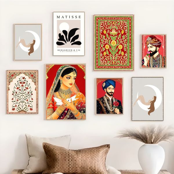 

3 pieces Wooden Framed Canvas Poster Beautiful woman, folk art, vintage flowers, white dove, man, Creative Waterproof Canvas Posters