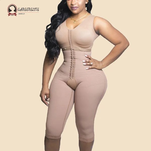 

Fas Colombians Shapewear Bodysuits Tummy Control Adjustable Hook And Eye Front Closure High Compression Knee Length Pants 241120, Beige