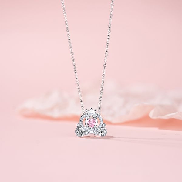 

Fashionable Women's Pumpkin Carriage Charm Necklace Featuring Lovely Pink Zircon Stones and Durable Stainless Steel