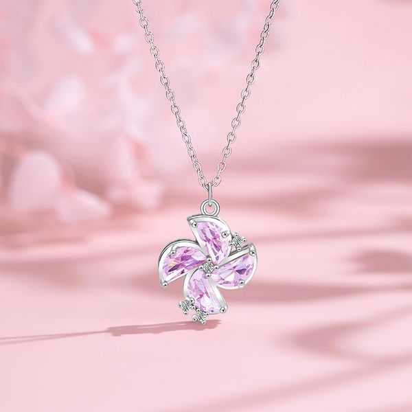 

Stylish Women's Small-Batch Designed Necklace Featuring a Pink Zircon Windmill Pendant and Practical Stainless Steel Chain