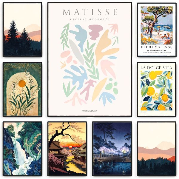 

3 pieces Wooden Framed Canvas Poster Beautiful landscape, lakeside scenery, vintage art prints, Creative Waterproof Canvas Posters, Bedroom