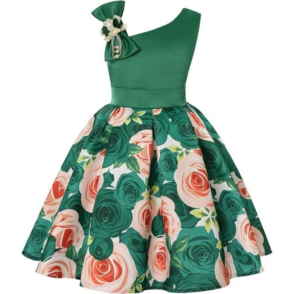 

2-9T Flower Girls Floral Dresses Toddler Pageant Striped Dress, Crimson