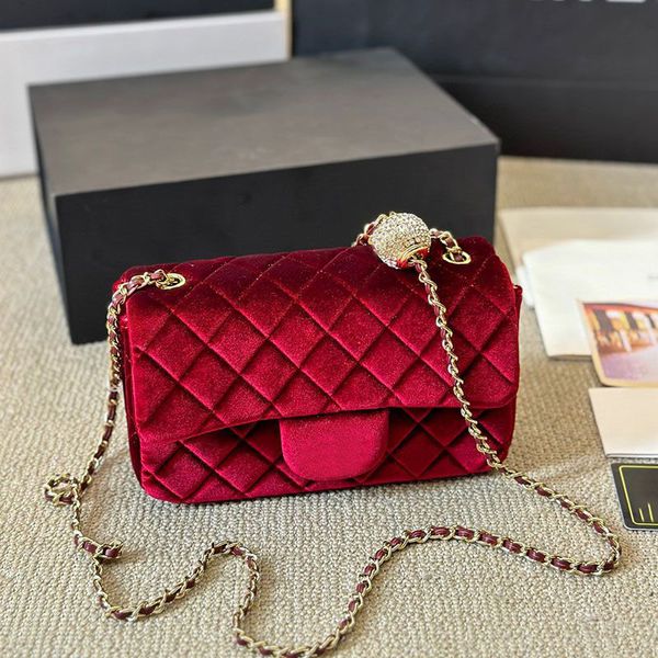 

Designers bags New Real Women luxurys Fashion Velvet Shoulder bag Evening Bag Handbags Messenger Handle Chain Bag Clutch Flap crossbody Wallet Fortune Bag 20m, Red