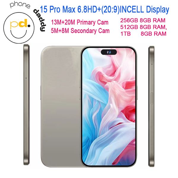 

Pro I15 Max Cellphone 6.8 Inch 5G LTE Smartphones 16GB RAM 1TB Camera 48MP 108MP Face ID GPS Octa Core Android Mobile Phones Sealed Box, Blue