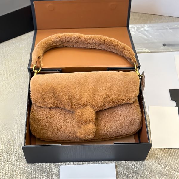 

Designer tote women's furry bag vintage small square bag fashion crossbody bag high quality bag luxury party bag casual travel bag classic handbag everyday home bag, Khaki