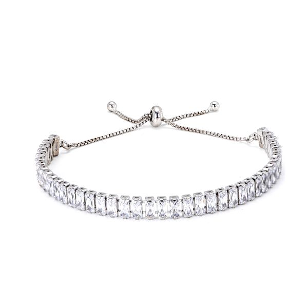 

S925 sterling silver bracelet European and American fashion light luxury high jewelry rectangular single row full of diamonds adjustable bracelet