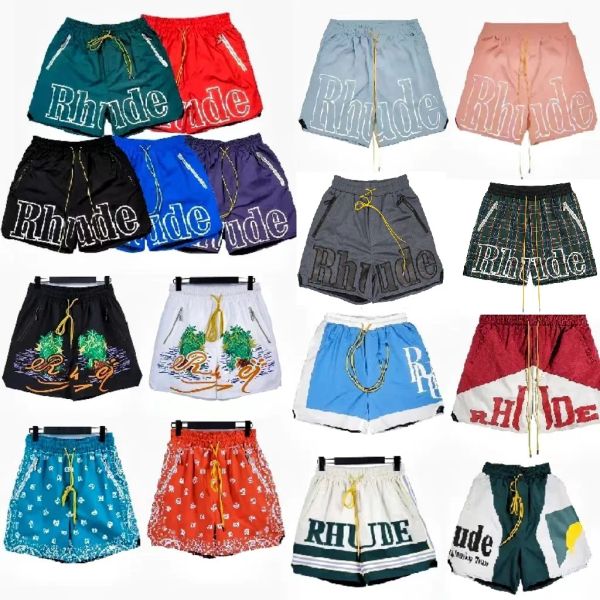 

designer shorts rhude shorts summer fashion beach pants men high quality street wear red blue black purple pants mens short US siize:S-XL, Aqua