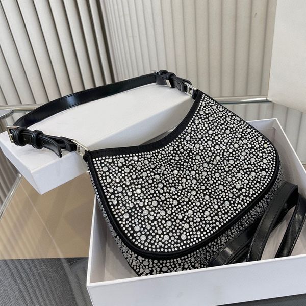 

2024 S Designer Cleo Shoulder Bags Hobo Women Crystal Diamante Handbags Nylon Metallic Beads Dias Lady Axillary Bag Crossbody Lady Wallet Purse 330 376, Peach