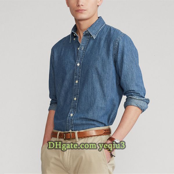 

Men Designer Shirts Denim shirt Classic Small Horse Fashion Handsome shirts Embroidered Badge Business Casual shirts Plus Size Plaid Patterns shirt blouse, H831-light blue