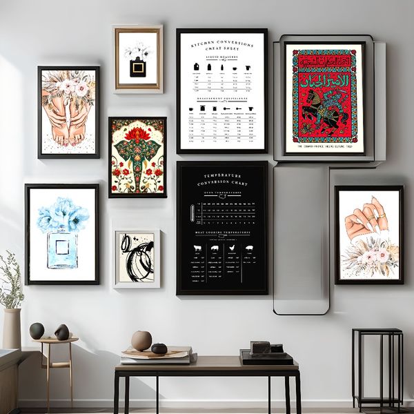 

2 pieces Wooden Framed Canvas Poster Vintage Pattern Art, Creative Waterproof Canvas Posters, Bedroom, Office, Living Room, Cafe, Bar