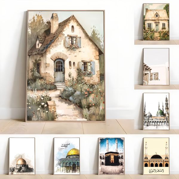 

3 pieces Wooden Framed Canvas Poster Islamic art, architecture posters, Creative Waterproof Canvas Posters, Bedroom, Office, Living Room