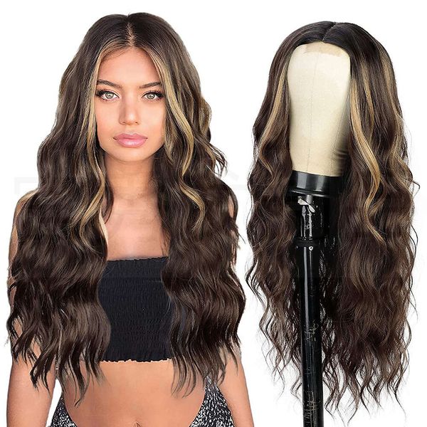 

Wigs for European and American Women's Front Lace Wigs, Small Lace Highlights, Long Curly Hair, Chemical Fiber Headbands, Foreign Trade Wigs
