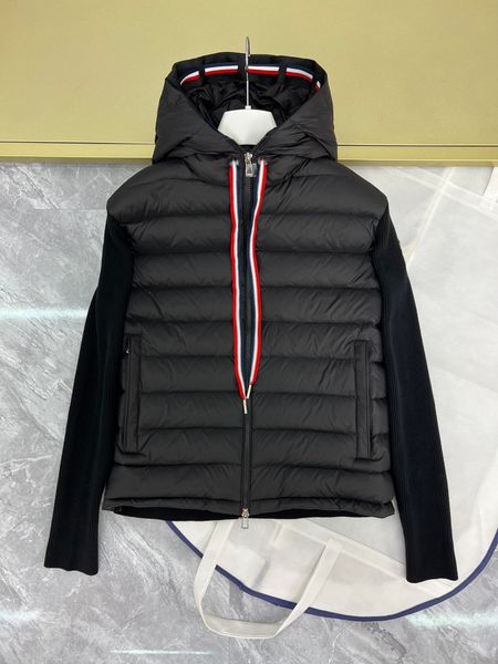 

Hooded Down Mens Wool Patchwork Hooded Knitted Mens Down Jacket Designer Mens Winter Down Jacket Parkas Hooded Puffer cropped puffer jacket, Black