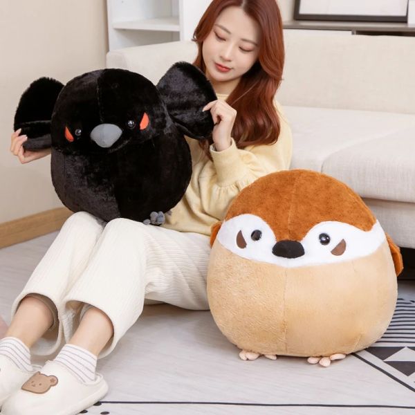 

35/40cm Dolls Cute Sparrow Crow Plush Toy Fat Round Stuffed Bird Animal Doll Pillow Soft Lifelike Bird Gifts, Coffee