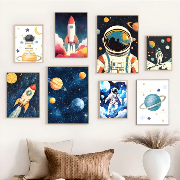 

3 pieces Wooden Framed Canvas Poster Astronaut, stunning cosmic element art, Creative Waterproof Canvas Posters, Bedroom, Office