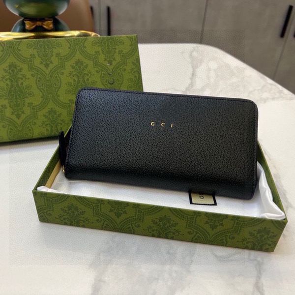 

2024 New Wallet Classic PU Leather Long Zipper Wallet High Quality Large Capacity Designer Wallet Unisex bag Bee Card Slots, Black