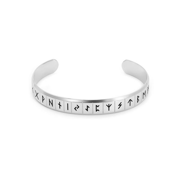 

Nordic fashion double beveled edge Viking text opening titanium steel bracelet tide man tide woman personality bracelet