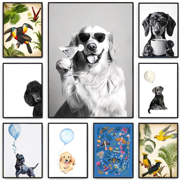 

3 pieces Wooden Framed Canvas Poster Colorful animal art, insects, dogs and fish posters, Creative Waterproof Canvas Posters, Bedroom