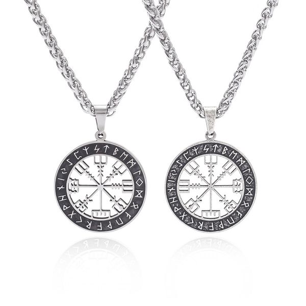 

Nordic Viwhasa King pattern Viking text double-sided titanium steel pendant European and American men's necklace