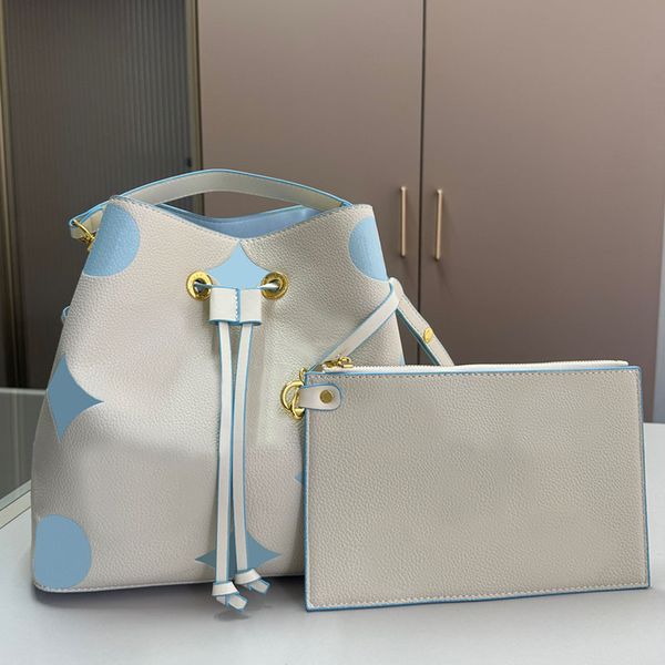 

Bucket New Designer Handbag Fashion Shoulder Genuine Leather Women's crossbody Bag Large capacity shopping Printed tote bag, A1