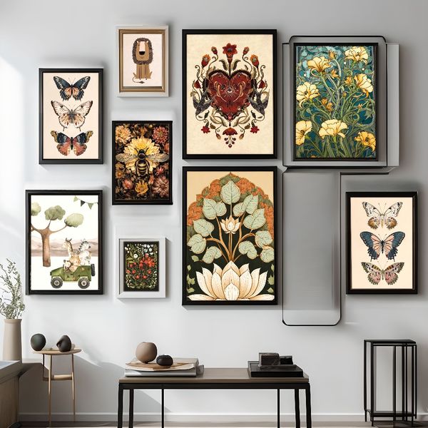 

3 pieces Wooden Framed Canvas Poster Abstract dragonfly and butterfly poster, floral art, Creative Waterproof Canvas Posters, Bedroom