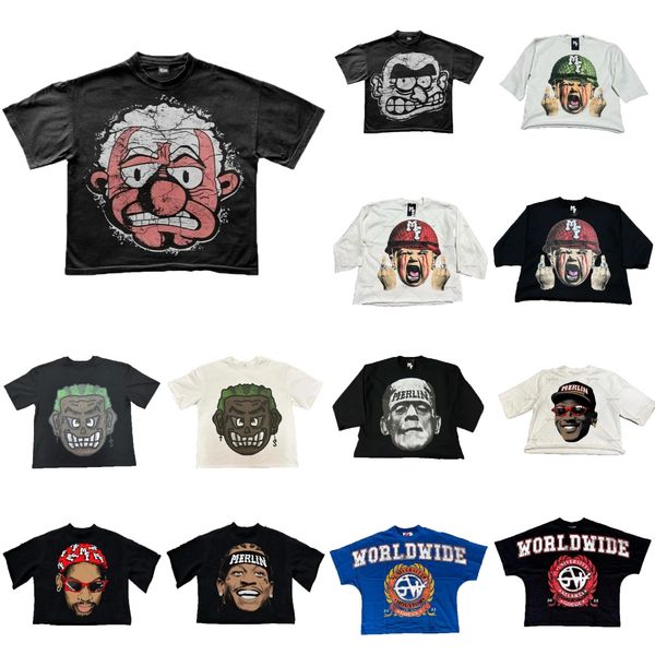 

Men' T Shirts Y2k Haruku Anime Printed T-shirts European And American Fashion Brand Oversized Short-sleeved Tops Men Retro Casual Wear, Gold