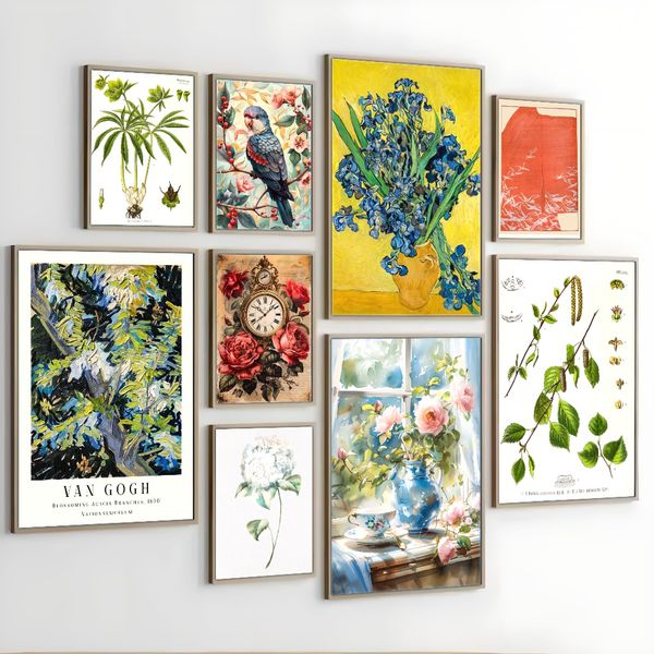 

3 pieces Wooden Framed Canvas Poster Blue theme, beautiful woman, flowers and house poster, Creative Waterproof Canvas Posters, Bedroom