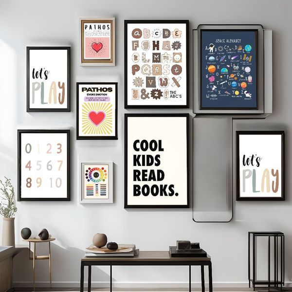 

3 pieces Wooden Framed Canvas Poster Universe element art, alphabet learning poster, Creative Waterproof Canvas Posters, Bedroom, Office