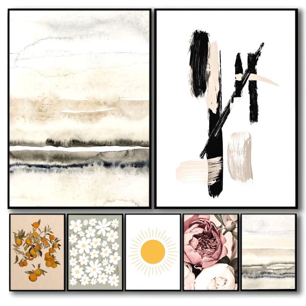 

2 pieces Wooden Framed Canvas Poster sun and moon poster, moth poster, black and white art, Creative Waterproof Canvas Posters, Bedroom,Bar,Bathroom