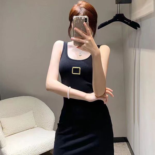 

Woman Casual Dresses Long Sleeveless Dress Summer Girl Camisole Skirts Knee-Length Womens Designer Skirt Dress Slit Skirt Party Slim Bottoms Dress Asian -L, Black2