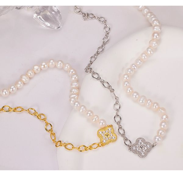 

About high-end necklace S925 sterling silver pearl splicing clavicle chain French light luxury niche design silver jewelry