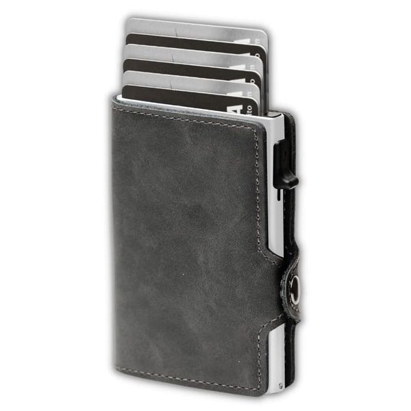 Elegant Thin Men's RFID Protected Wallet - Convenient Card Clip Functionality Alloy Frame Vintage Style Cardholder Wallet - Genuine Leather & Push Lock Feature