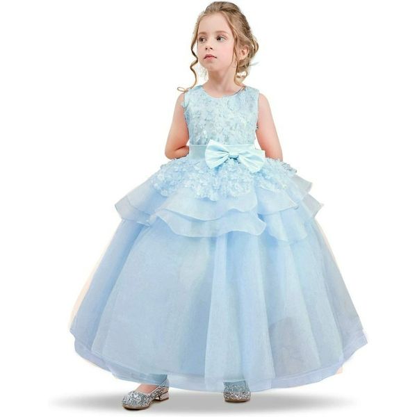 

Girl Sleeveless Embroidery Princess Pageant Dresses Kids Prom Ball Gown, Blue