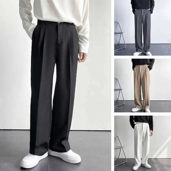 Popular business pants loose work clothes solid sewing spring and autumn mid waist straight wide leg casual pants W24241123