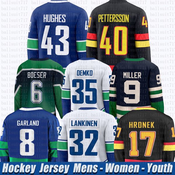 43 Quinn Hughes vancouvers hockey jersey canucks jersey Elias Pettersson JT Miller Brock Boeser Thatcher Demko Kevin Lankinen Conor Garland Trevor Linden jerseys